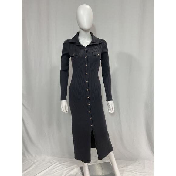 Sandro 'Knit' Grey Long Sleeve Maxi Dress Size S - Picture 2 of 5